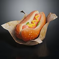 Delicious Hot Dog In Paper Tray With Mustard Ketchup And Fresh Bun