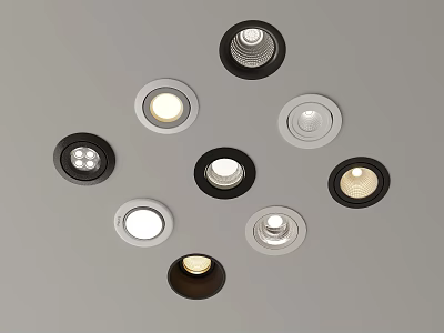 Various Designs of Downlights and Spotlights with Different Finishes and Lighting Effects 3d model