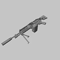 Modern Military Machine Gun with Sand Colored Body Tripod Stand and Ammunition Belt