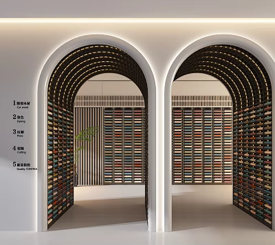 Arched Doorway Interior Design With Colorful Bookshelf Walls And Height Scale Markers 3d model