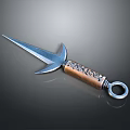 Decorative Dagger With Sharp Fish Fin Blade Copper Handle Intricate Patterns And Ring Pommel