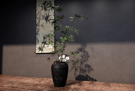 Bonsai Bamboo Potted Plant Bamboo Art Ornaments Ceramic Bonsai Flower Hanging Painting Furnishings 3d model