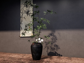 Bonsai Bamboo Potted Plant Bamboo Art Ornaments Ceramic Bonsai Flower Hanging Painting Furnishings 3d model