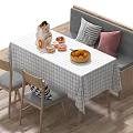 Public Chairs And Banquette Seating In Cozy Room With Checkered Tablecloth Oranges And Pillows