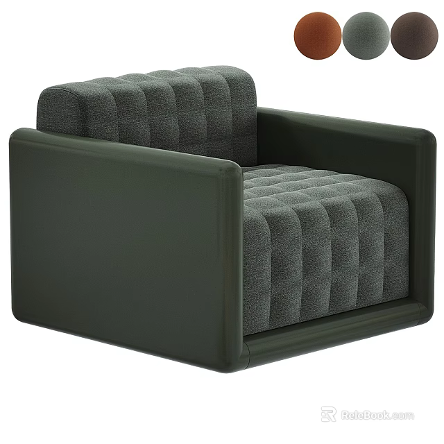 Dark Green Single Sofa With Modern Square Design And Quilted Stitching 3d model
