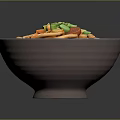 Bowl of Noodles with Red Sauce Chopped Green Onions Sliced Sausage and Garlic
