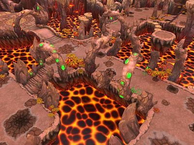 Volcanic Garden Landscape With Lava Pools Glowing Green Elements And Rock Pathways 3d model