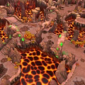 Volcanic Garden Landscape With Lava Pools Glowing Green Elements And Rock Pathways