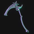 3D Model of Skeletal Scythe Weapon With Glowing Green Elements Spikes And Textured Handle