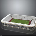 Football Stadium 3D Model with Green Grass Pitch Red Track and White Stands