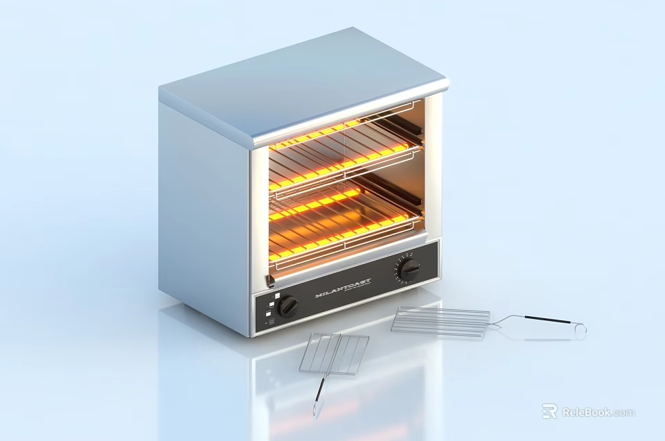 Stainless Steel Double Layer Kitchen Electric Oven with Heating Elements and Grill Racks 3d model 