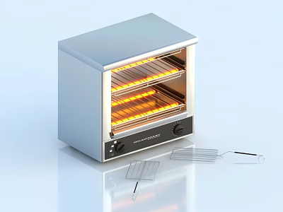 Stainless Steel Double Layer Kitchen Electric Oven with Heating Elements and Grill Racks 3d model