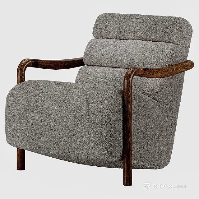Grey Fabric Single Sofa With Wooden Armrests Wooden Legs And Modern Comfortable Design 3d model 