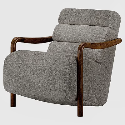 Grey Fabric Single Sofa With Wooden Armrests Wooden Legs And Modern Comfortable Design 3d model
