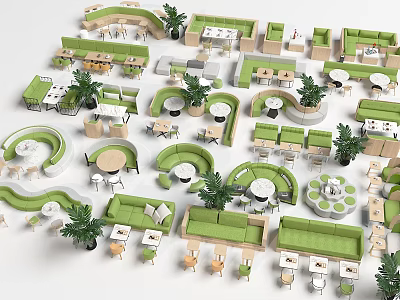 Multiple Modern Sofa Coffee Table Sets With Green Plants And Various Designs In Interior 3d model