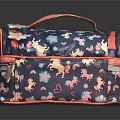 Cute Dark Blue Cosmetic Case With Cartoon Patterns Pink Handle And Zipper Trim