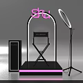 Pink Shu Themed Photo Check-in Spot Featuring Ring Light Director Chair And Black Platform