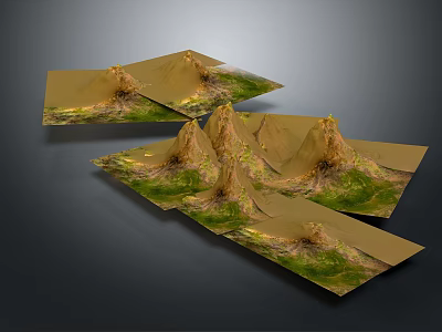 Natural Landscape Featuring Three Dimensional Folded Terrain Models Brownish Yellow Mountains And Green Vegetation 3d model