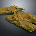 Natural Landscape Featuring Three Dimensional Folded Terrain Models Brownish Yellow Mountains And Green Vegetation