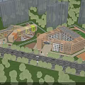 Modern School Building Complex With Playground Greenery And Surrounding High Rise Buildings