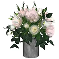 Elegant Gray Vase With Pink And White Flowers And Green Leaves