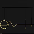 Modern Geometric Chandelier With Black Horizontal Bar Yellow Glowing Lines And Hanging Black Rods