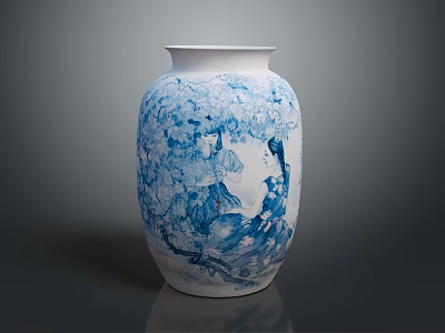 Elegant Blue And White Ceramic Vase With Intricate Design For Home Decor 3d model