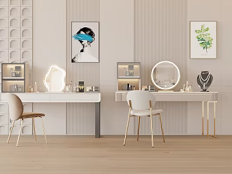 Dressing table cream wind dressing table wardrobe dressing table 3d model