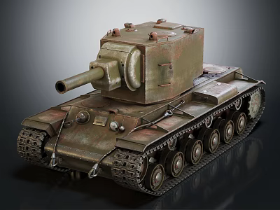Vintage Green Armored Military Tank With Tracked Chassis And Main Cannon 3d model