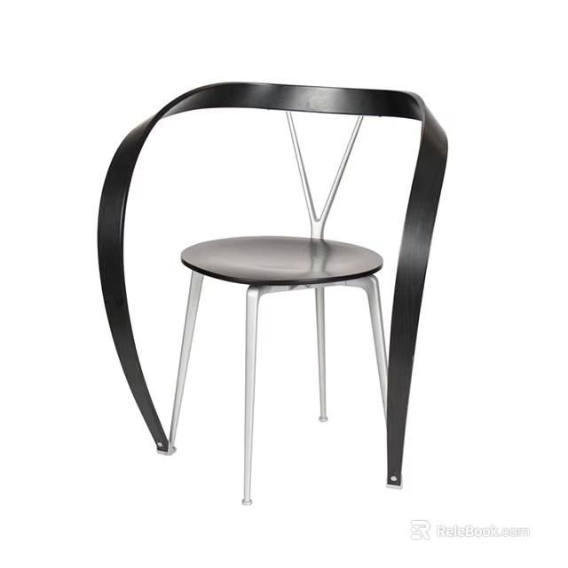 Modern Leisure Chair With Curved Black Backrest And Silver Metal Legs 3d model 