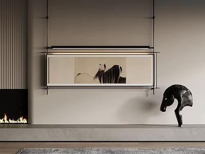 Animal Painting Decor In Modern Living Room With Sculpture 3d model