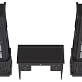 Traditional Black Desk With Drawers And Two Tall Glass Front Cabinets