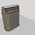 Tall Office Building Exterior With Brown Beige Facade Many Windows And Decorative Top