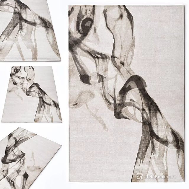 Modern Abstract Painting With Flowing Black Gray Ink Patterns On Light Canvas 3d model 