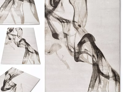 Modern Abstract Painting With Flowing Black Gray Ink Patterns On Light Canvas 3d model