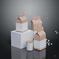 Household Coffee Supplies Display With Paper Bags Cups And Scattered Beans On White Cubes