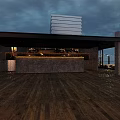 Rooftop Bar Outdoor Lounge With Sofa Table Wine Bread Umbrella And Evening View