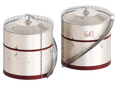 Industrial Gas Storage Tanks with Metal Ladders Safety Railings and Cylindrical Structure 3d model