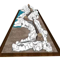 Great Wall Themed Sculpture Model With Mountain Trees And Water On Wooden Base