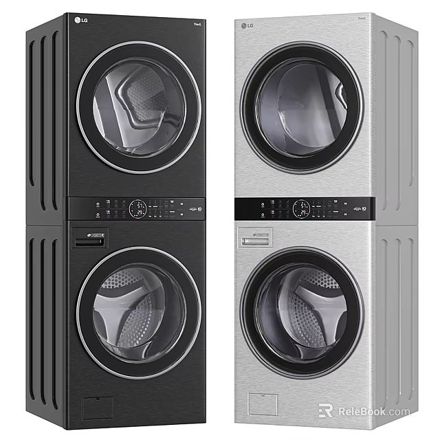 Stackable Washer Dryer Combo In Black And Silver With Modern Design And Control Panel 3d model 