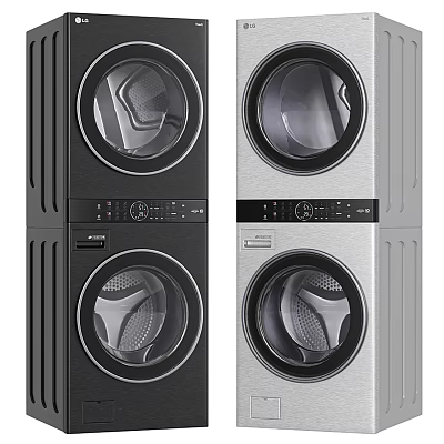 Stackable Washer Dryer Combo In Black And Silver With Modern Design And Control Panel 3d model