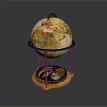 Vintage Globe On Wooden Stand With Decorative Base And World Map Design