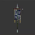 Traditional Weapon With Blue And White Banner Decorative Top Floral Patterns And Gold Tassels