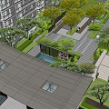 Modern High Rise Residential Landscape Featuring Curved Entrance Fountains And Greenery