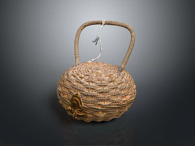 Handwoven Rattan Storage Basket With Decorative Handle For Home Decor And Storage 3d model