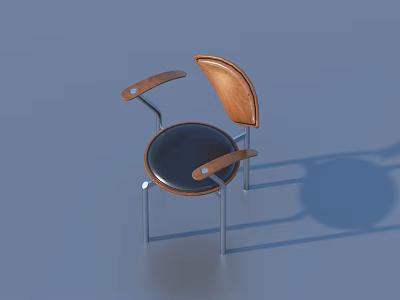 Modern Single Chair With Wooden Backrest Metal Frame And Black Seat Design 3d model