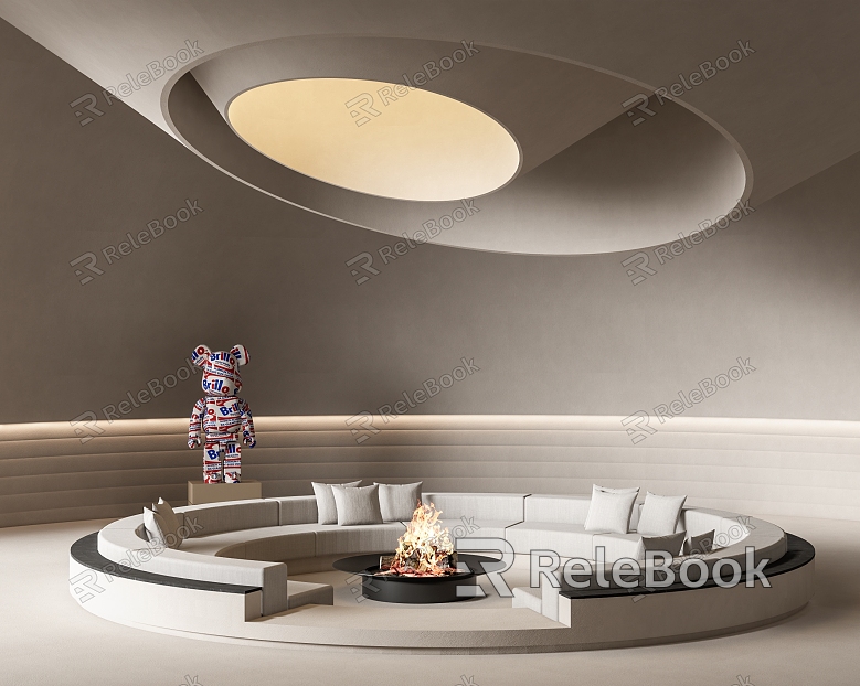 Round sunken card seat sofa curved sofa fireplace stove KAWS ornaments model