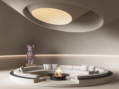 Round sunken card seat sofa curved sofa fireplace stove KAWS ornaments model