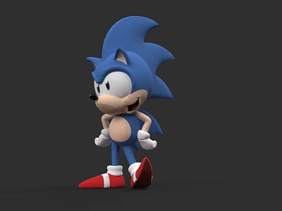 Blue Sonic 3D Model Character With Red Shoes And White Gloves On Dark Background 3d model