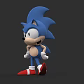 Blue Sonic 3D Model Character With Red Shoes And White Gloves On Dark Background